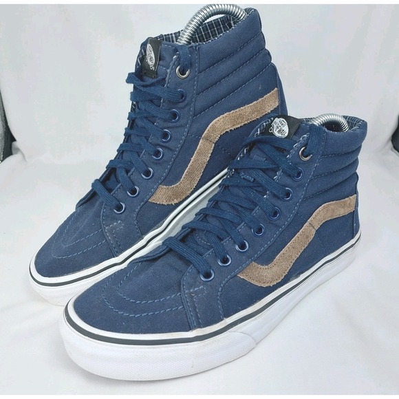 Vans Sk8-Hi High Top Sneakers Navy Twill Suede Tan Wms 8 Mens 6.5 - Picture 1 of 7